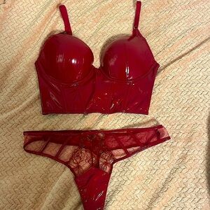 Victoria’s Secret red pleather bra and panty set